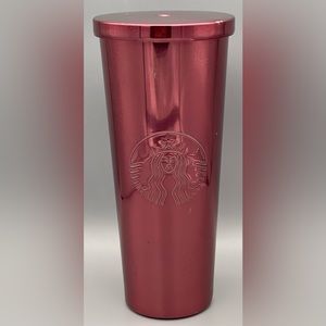 Starbucks Pink Metallic Rose Gold Metal Tumbler Venti Cold Cup 24 Oz RARE USED